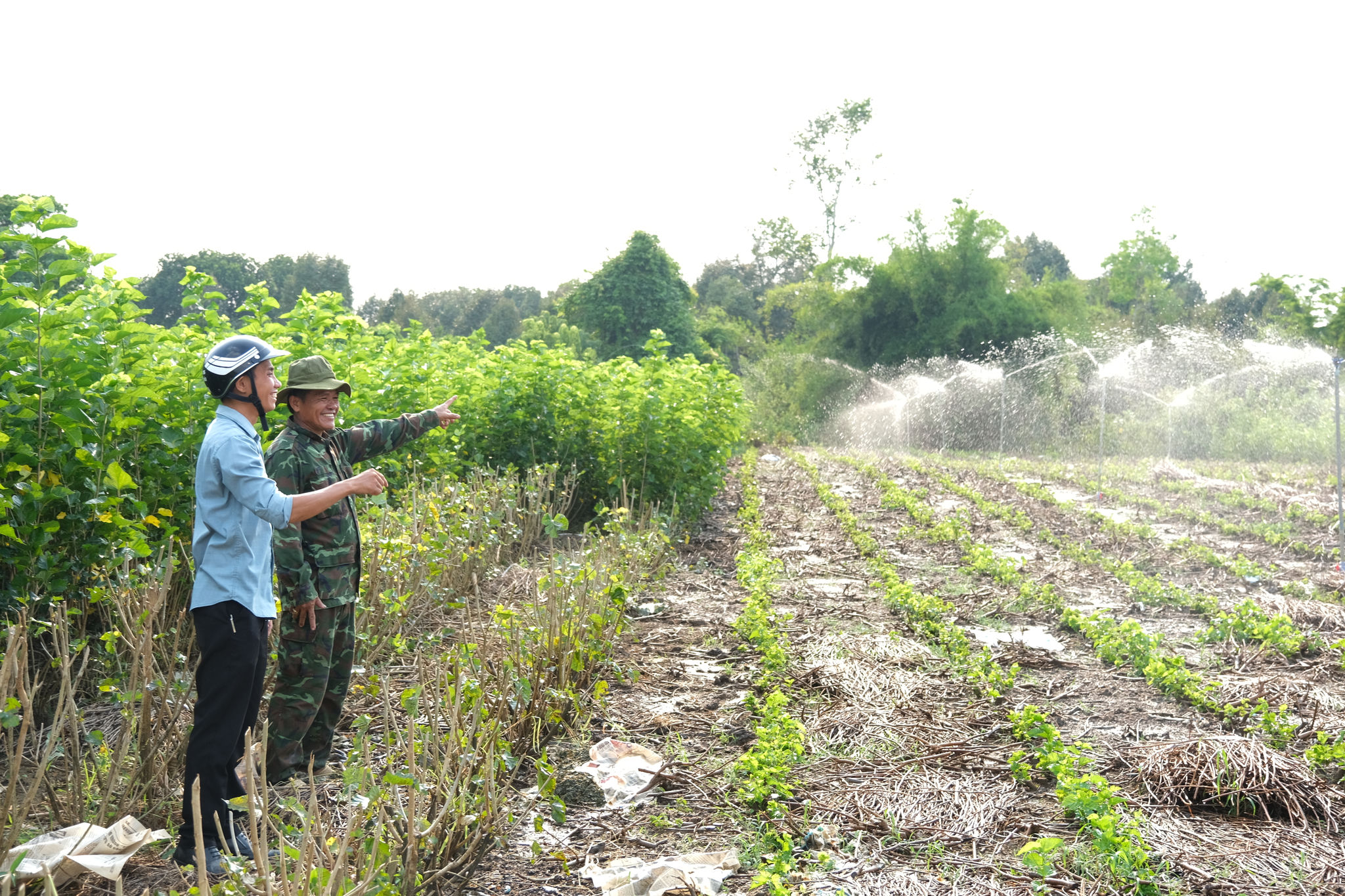 Ông Lê Quang Hùng (bên phải), Bí thư Chi bộ thôn 5, xã Đạ Tẻh 2, là tấm gương tiêu biểu trong phát triển kinh tế gia đình và tích cực tham gia các hoạt động vì cộng đồng