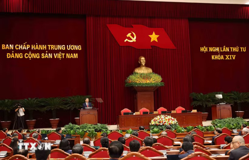 Tổng Bí thư, Chủ tịch nước Tô Lâm phát biểu bế mạc Hội nghị lần thứ tư Ban Chấp hành Trung ương Đảng khóa XIV. (Ảnh: Thống Nhất/TTXVN)