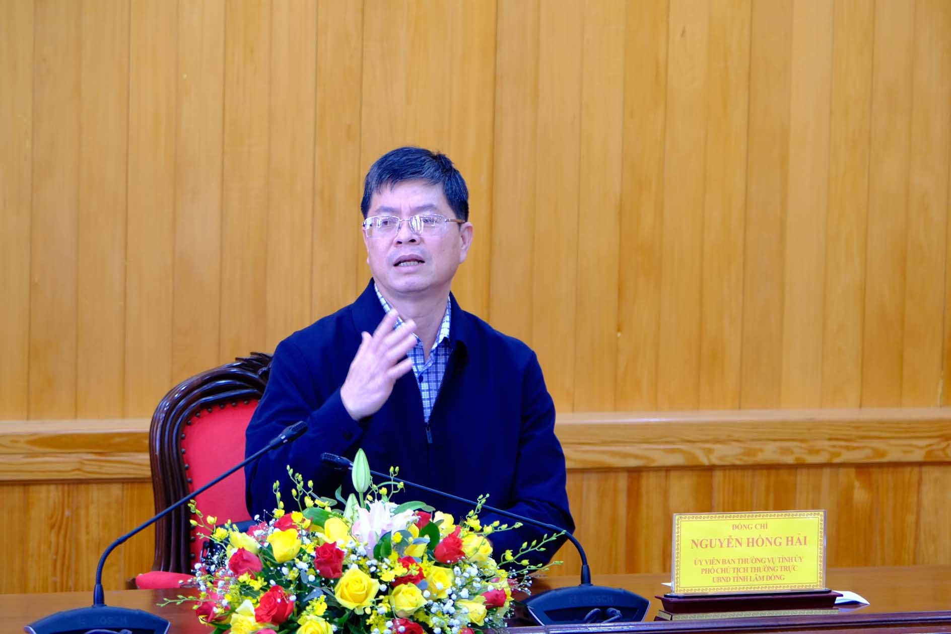 Đồng chí Nguyễn Hồng Hải, Ủy viên Ban Thường vụ Tỉnh ủy, Phó Chủ tịch Thường trực UBND tỉnh Lâm Đồng phát biểu kết luận buổi làm việc
