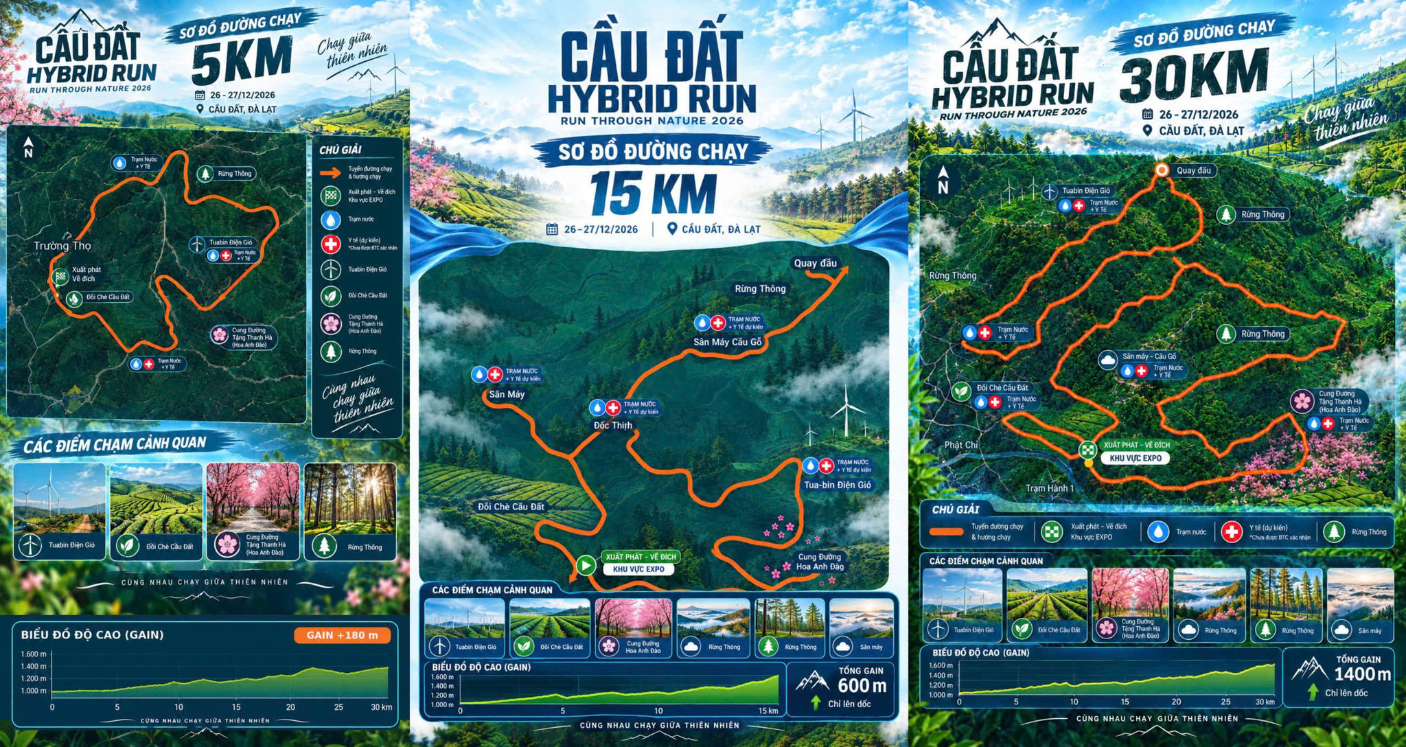 Giải chạy Cầu Đất Hybrid Run 2026 diễn ra trong hai ngày 26 và 27/12/2026, với ba cự ly 5km, 15km và 30km