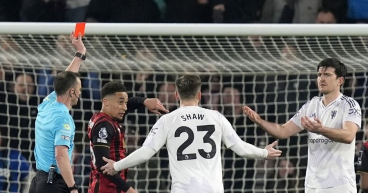 Harry Maguire nhận thẻ đỏ, Man Utd chia điểm đầy tiếc nuối trước Bournemouth