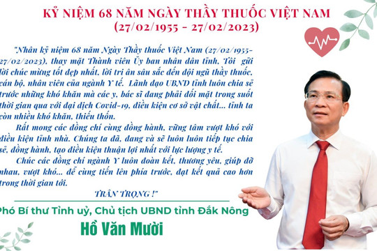Chủ tịch UBND tỉnh Đắk Nông Hồ Văn Mười gửi thư chúc mừng Ngày Thầy thuốc Việt Nam
