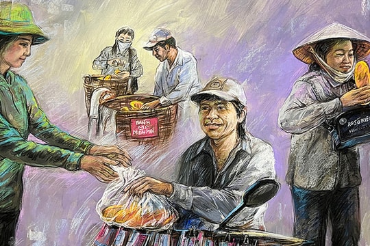 Họa sĩ vẽ tranh tôn vinh bánh mì