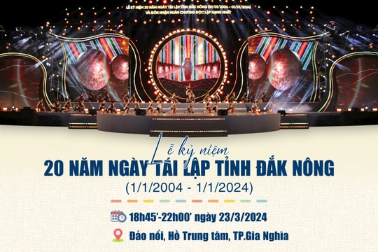 Tối nay (23/3) diễn ra Lễ kỷ niệm 20 năm Ngày tái lập tỉnh Đắk Nông