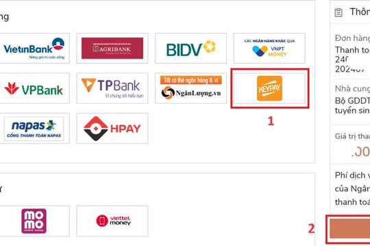 Hướng dẫn nộp lệ phí xét tuyển đại học 2024 qua KeyPay