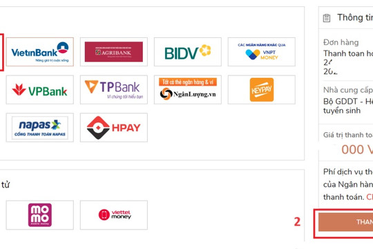 Hướng dẫn nộp lệ phí xét tuyển đại học 2024 qua ngân hàng Vietcombank