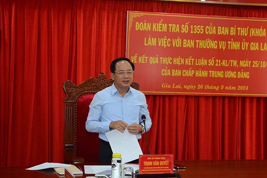 Đoàn kiểm tra số 1355 của Ban Bí thư (khóa XIII) làm việc với Ban Thường vụ Tỉnh ủy Gia Lai