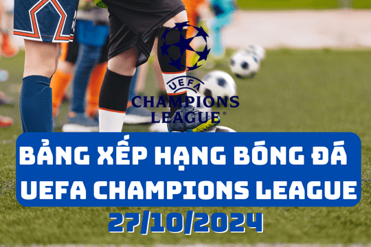 Bảng xếp hạng UEFA Champions League 2024 mới nhất ngày 27/10/2024
