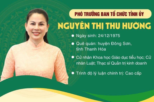 Đồng chí Nguyễn Thị Thu Hường làm Phó Trưởng Ban Tổ chức Tỉnh ủy