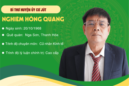 Đồng chí Nghiêm Hồng Quang giữ chức Bí thư Huyện ủy Cư Jút