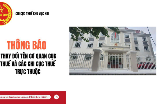 Thông báo thay đổi tên cơ quan Cục Thuế tỉnh Lâm Đồng và các Chi cục Thuế trực thuộc