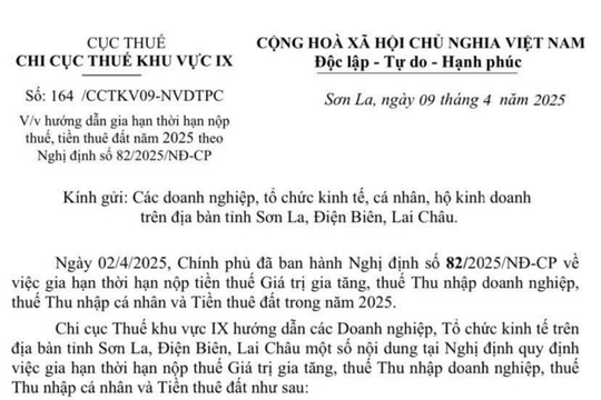 Công văn 164 hướng dẫn gia hạn nộp thuế theo Nghị định 82/2025 của Chi cục Thuế khu vực IX