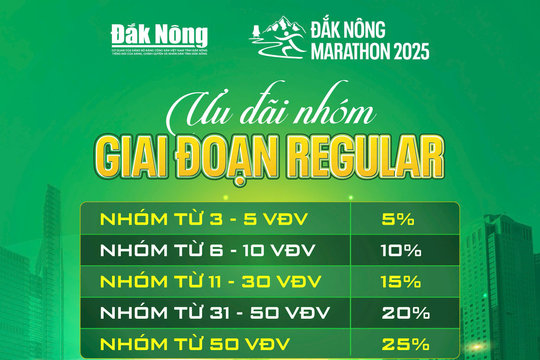 Đắk Nông Marathon 2025 giảm giá ưu đãi cho các nhóm chạy