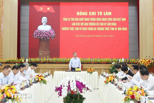 Hình ảnh Tổng Bí thư Tô Lâm làm việc với 3 tỉnh chuẩn bị hợp nhất là Lâm Đồng, Bình Thuận và Đắk Nông
