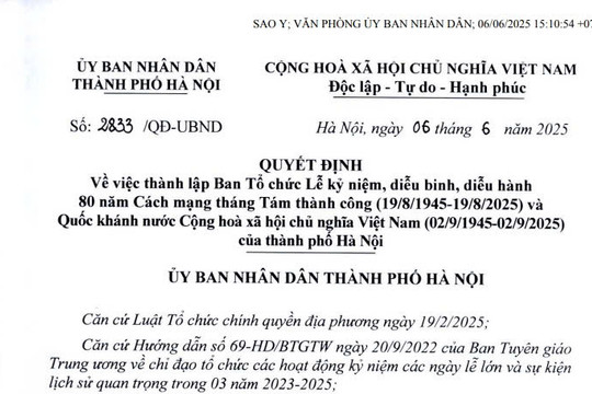 Hà Nội thành lập Ban Tổ chức Lễ kỷ niệm và diễu binh diễu hành 80 năm Quốc khánh (02/9/1945 - 02/9/2025)