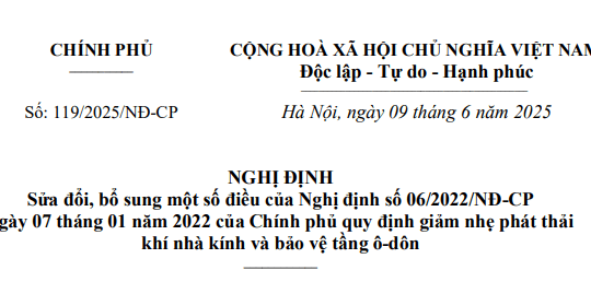 Đã có Nghị định 119/2025/NĐ-CP sửa đổi Nghị định 06/2022 về giảm phát thải khí nhà kính
