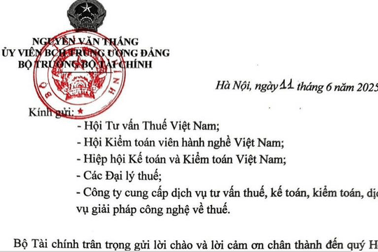 Thư ngỏ kêu gọi các tổ chức hỗ trợ người nộp thuế của Bộ trưởng Bộ Tài chính