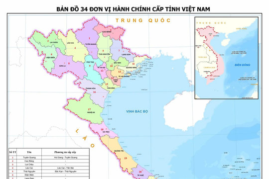 Danh sách chính thức 34 tỉnh thành kèm bản đồ mới từ ngày 12/6/2025