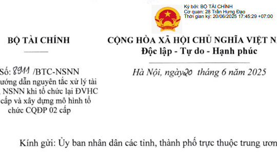 Công văn 8911: Hướng dẫn xử lý tài chính ngân sách nhà nước khi tổ chức lại đơn vị hành chính các cấp