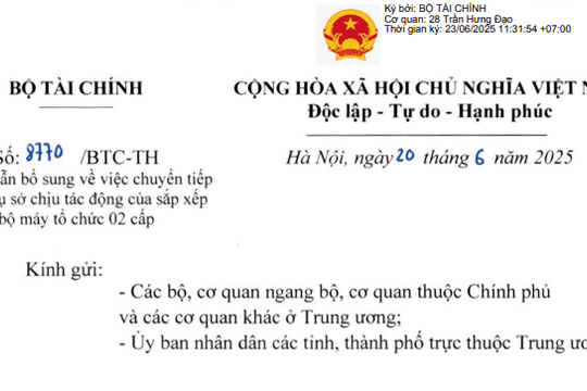 Hướng dẫn bổ sung về chuyển tiếp dự án trụ sở chịu tác động sắp xếp đơn vị hành chính (Công văn  8770)