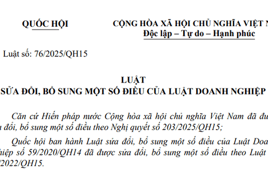 Đã có Luật sửa đổi Luật Doanh nghiệp 2025