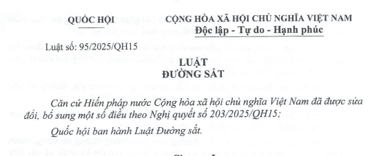 Đã có toàn văn Luật Đường sắt 2025, Luật số 95/2025/QH15
