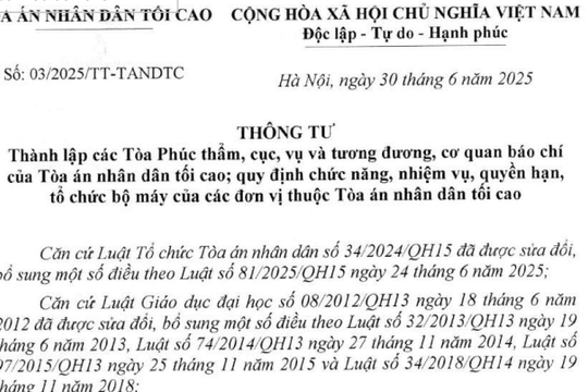 Đã có Thông tư 03/2025/TT-TANDTC thành lập Tòa Phúc thẩm và chức năng của Tòa án nhân dân tối cao