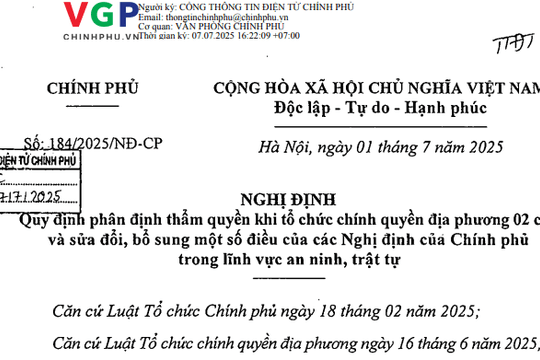 Đã có Nghị định 184/2025/NĐ-CP phân định thẩm quyền CQĐP 02 cấp về nghĩa vụ tham gia Công an nhân dân