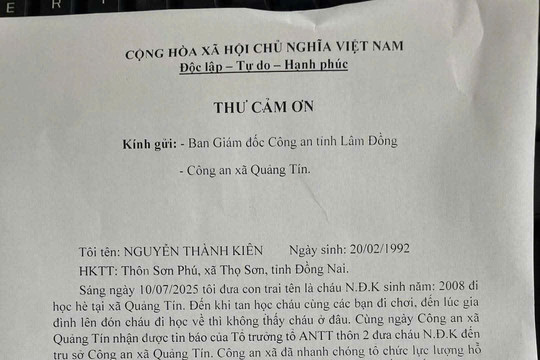Người dân gửi thư cảm ơn Công an tỉnh Lâm Đồng