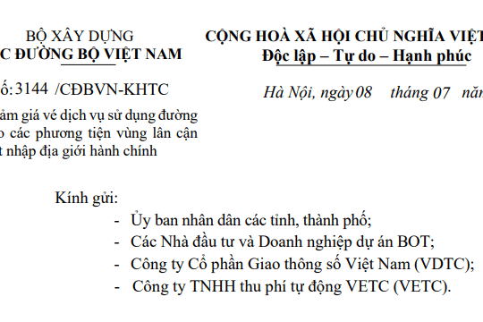 Công văn 3144: Chính sách mới về giá vé dịch vụ sử dụng đường bộ sau sáp nhập địa giới hành chính