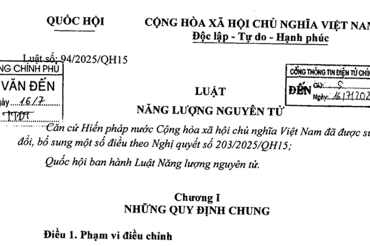 Đã có Luật Năng lượng nguyên tử 2025 (Luật số 94/2025/QH15)