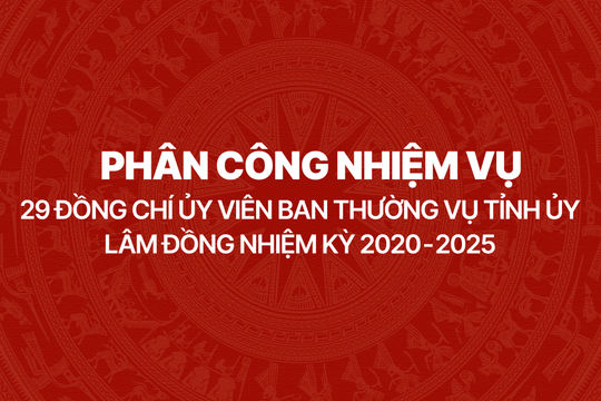 Phân công nhiệm vụ 29 đồng chí Ủy viên Ban Thường vụ Tỉnh ủy Lâm Đồng nhiệm kỳ 2020 - 2025