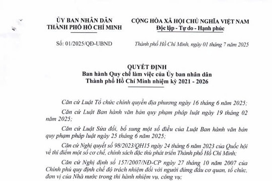 Quy chế làm việc của UBND TPHCM nhiệm kỳ 2021 – 2026 (Quyết định 01/2025/QĐ-UBND)