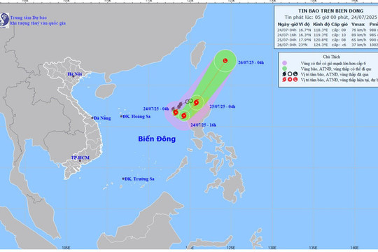 Thời tiết hôm nay (24-7): Bão số 4 (Comay), giật cấp 11, ở phía đông khu vực Bắc Biển Đông