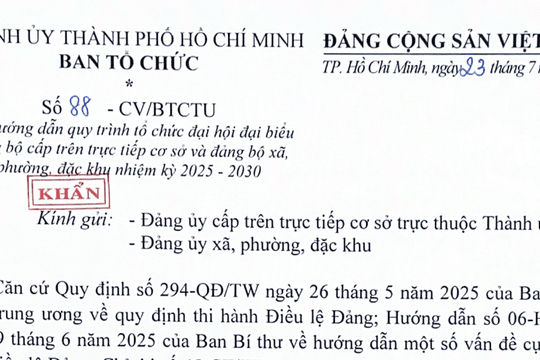 Công văn 88: Chỉ đạo khẩn về tổ chức đại hội đại biểu đảng bộ các cấp nhiệm kỳ 202-2030 tại HCM