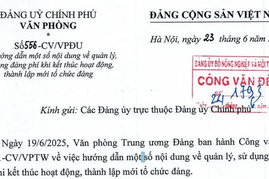 Toàn văn Công văn 556-CV/VPĐU hướng dẫn quản lý sử dụng đảng phí tại tổ chức đảng thành lập mới