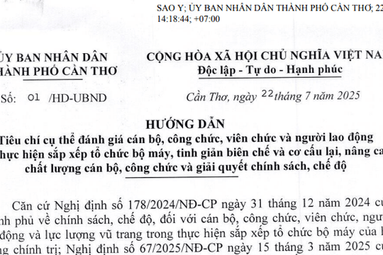 Đã có Hướng dẫn 01/HD-UBND tiêu chí đánh giá cán bộ công chức viên chức để tinh giản biên chế tại TP Cần Thơ