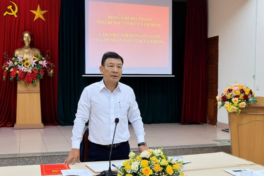 Phó Bí thư Tỉnh ủy Lâm Đồng Bùi Thắng làm việc với Đảng ủy Tòa án Nhân dân tỉnh