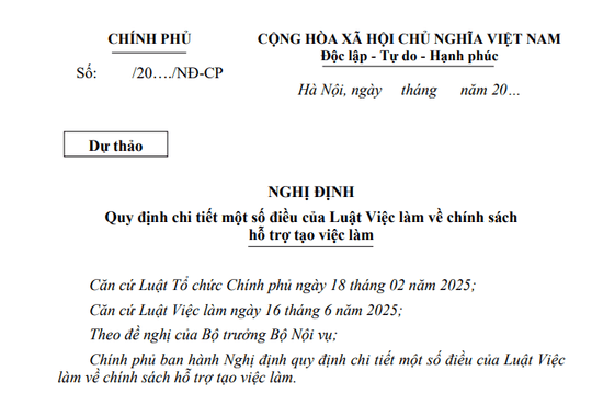 Đã có dự thảo Nghị định hướng dẫn Luật Việc làm về chính sách hỗ trợ tạo việc làm