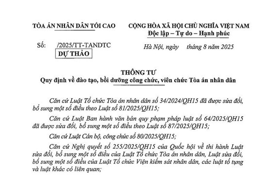 Đã có dự thảo Thông tư đào tạo bồi dưỡng công chức viên chức Tòa án nhân dân