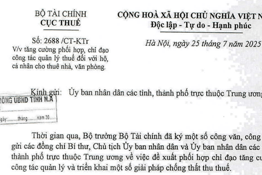 Công văn 2688: Chỉ đạo mới về quản lý thuế đối với hộ, cá nhân cho thuê nhà, văn phòng