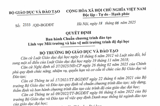Tải về Chuẩn chương trình đào tạo lĩnh vực môi trường và bảo vệ môi trường trình độ đại học