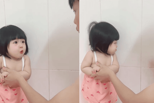 Clip em bé tròn mắt vô tội khi bị bố mắng khiến dân mạng 'cưng xỉu'