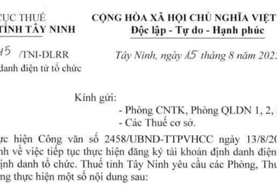 Công văn 745: Chỉ đạo mới về đăng ký tài khoản định danh điện tử mức độ 2 và định danh tổ chức tại Tây Ninh
