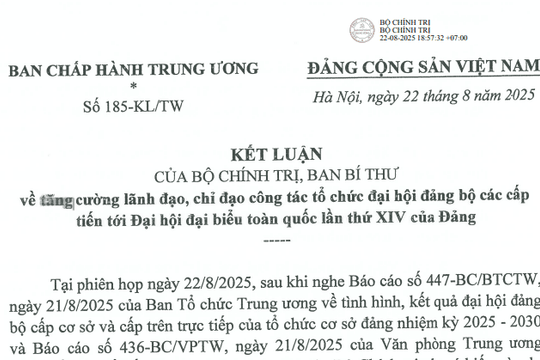 Đã có toàn văn Kết luận 185-KL/TW về tổ chức đại hội đảng bộ các cấp và Đại hội đại biểu toàn quốc lần thứ XIV