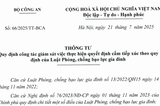Đã có Thông tư 66/2025/TT-BCA hướng dẫn Luật Phòng chống bạo lực gia đình về giám sát quyết định cấm tiếp xúc