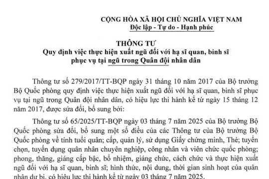 Văn bản hợp nhất Thông tư quy định thực hiện xuất ngũ mới nhất năm 2025