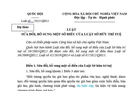 Cập nhật dự thảo Luật sửa đổi Luật Sở hữu trí tuệ mới nhất