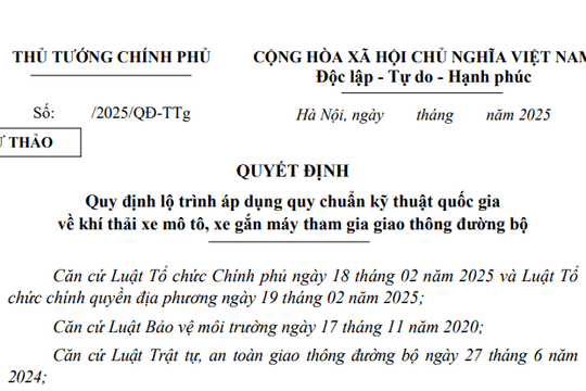 Đã có dự thảo Quy định lộ trình áp dụng quy chuẩn khí thải xe mô tô, xe gắn máy tham gia giao thông đường bộ