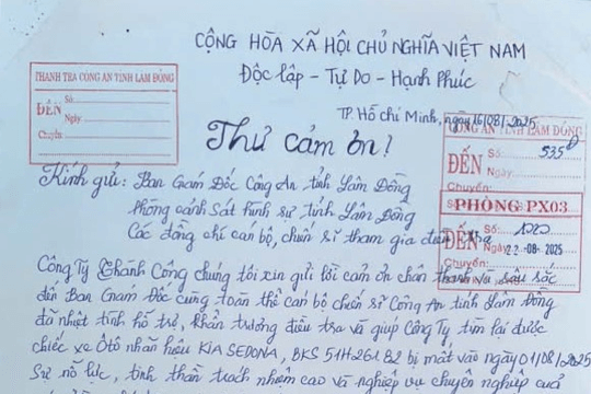 Công an Lâm Đồng nhận được thư cảm ơn của doanh nghiệp